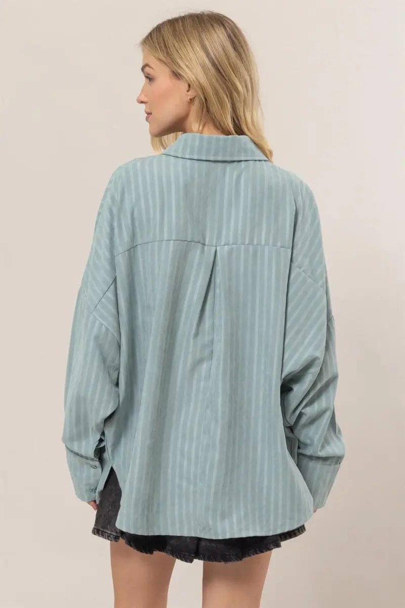 HYFVE Stripe Button Down Long Sleeve Oversized Shirt for Women - Love Salve